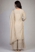 Cream Embroidered Kurta Palazzo Set with Dupatta for Women - The House of Indu