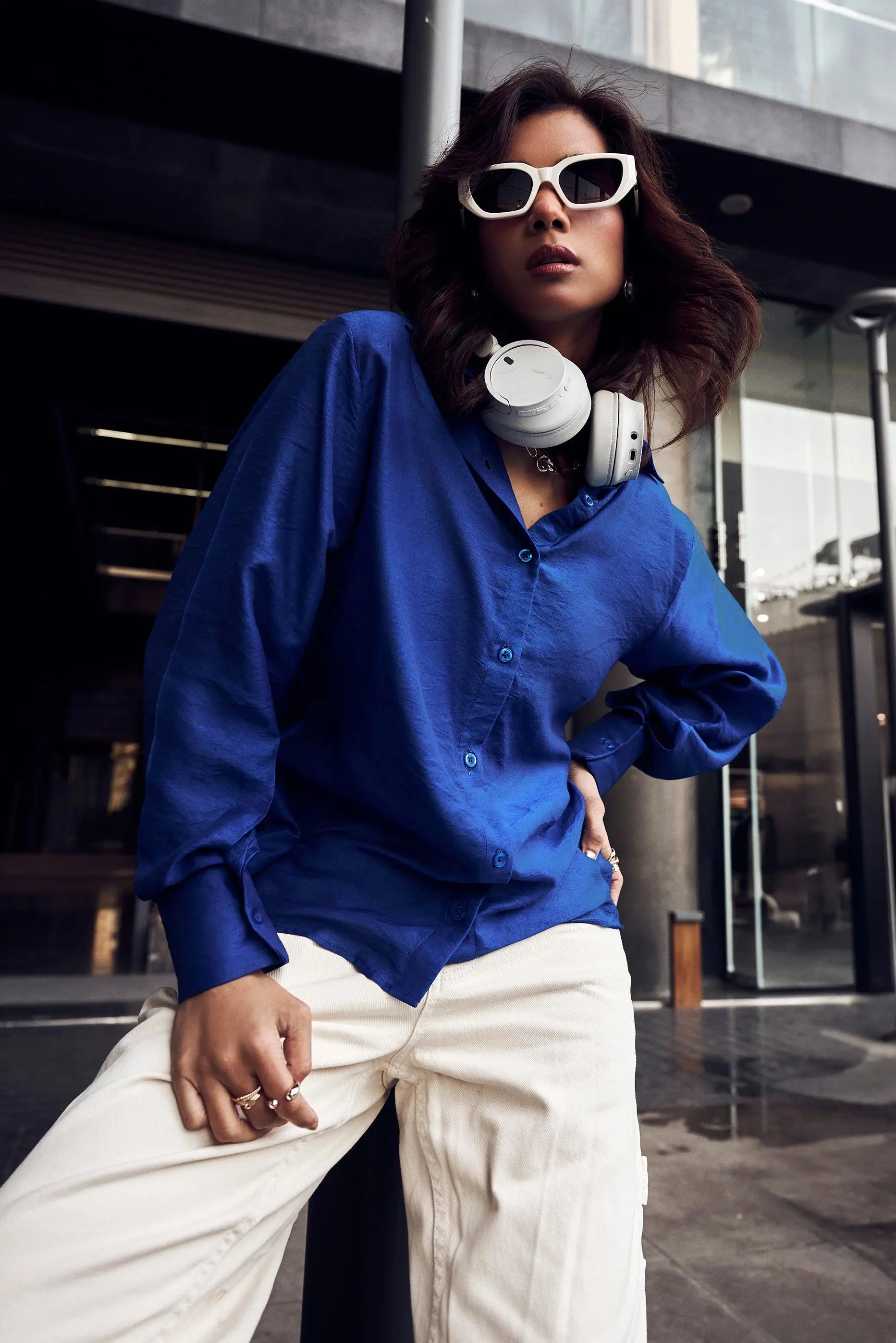 Dark Blue Chanderi Shirt Casual Fashion Look for Women