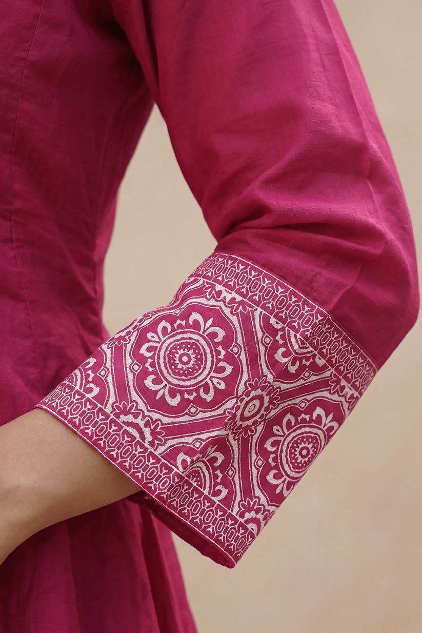 Deep Rose Pink Embroidered Anarkali Kurta Set with Dupatta - The House of Indu