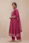 Deep Rose Pink Embroidered Anarkali Kurta Set with Dupatta - The House of Indu