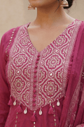 Deep Rose Pink Embroidered Anarkali Kurta Set with Dupatta - The House of Indu