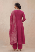Deep Rose Pink Embroidered Anarkali Kurta Set with Dupatta - The House of Indu