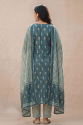 Dusty Blue Printed Kurta Pant Set with Dupatta for Women - The House of Indu