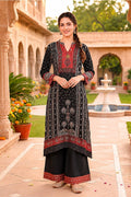 Elegant Black Ethnic Printed Kurta Palazzo Set for Women - The House of Indu