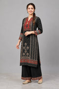 Elegant Black Ethnic Printed Kurta Palazzo Set for Women - The House of Indu