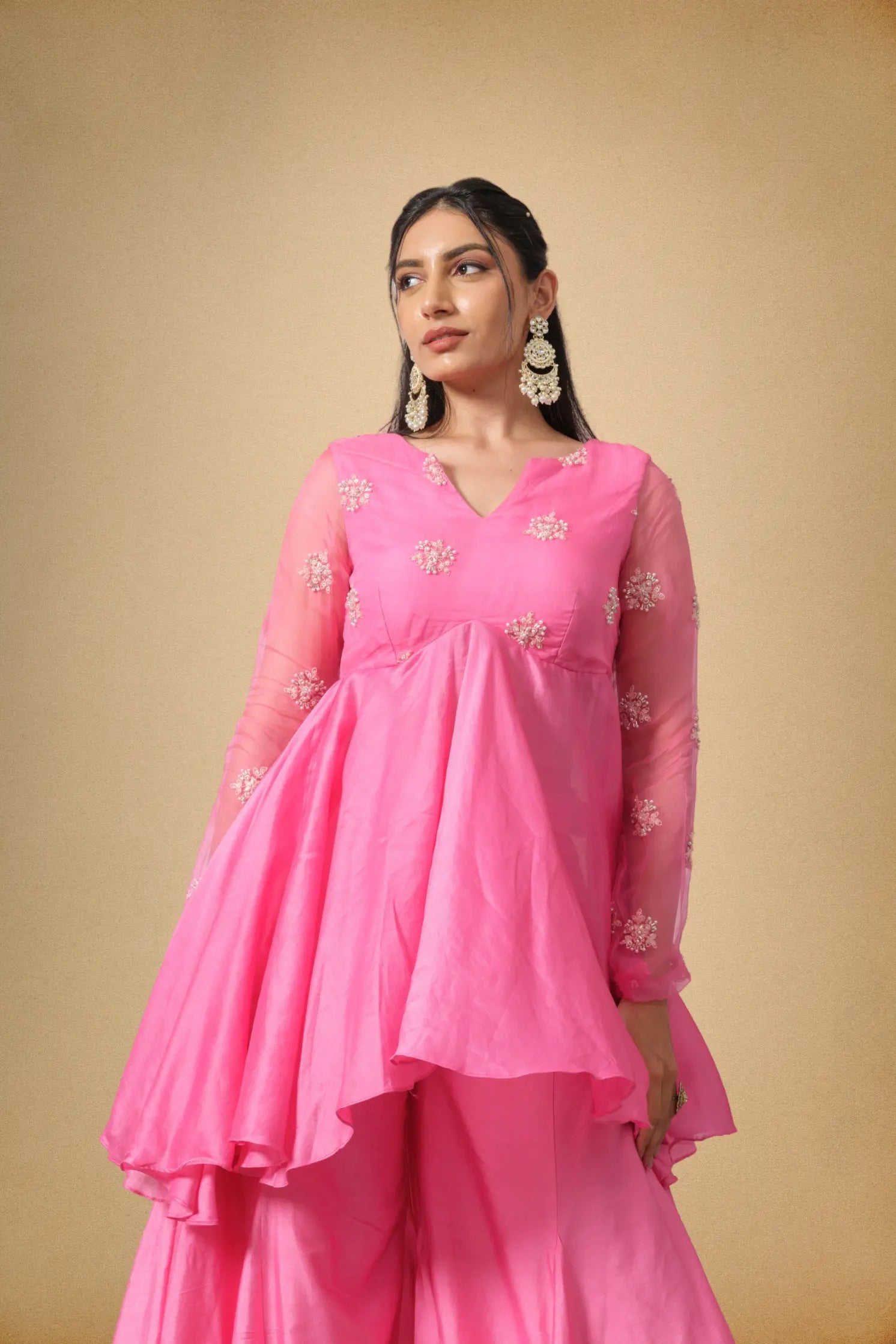 Elegant pink Chanderi ethnic sharara set for festive wear