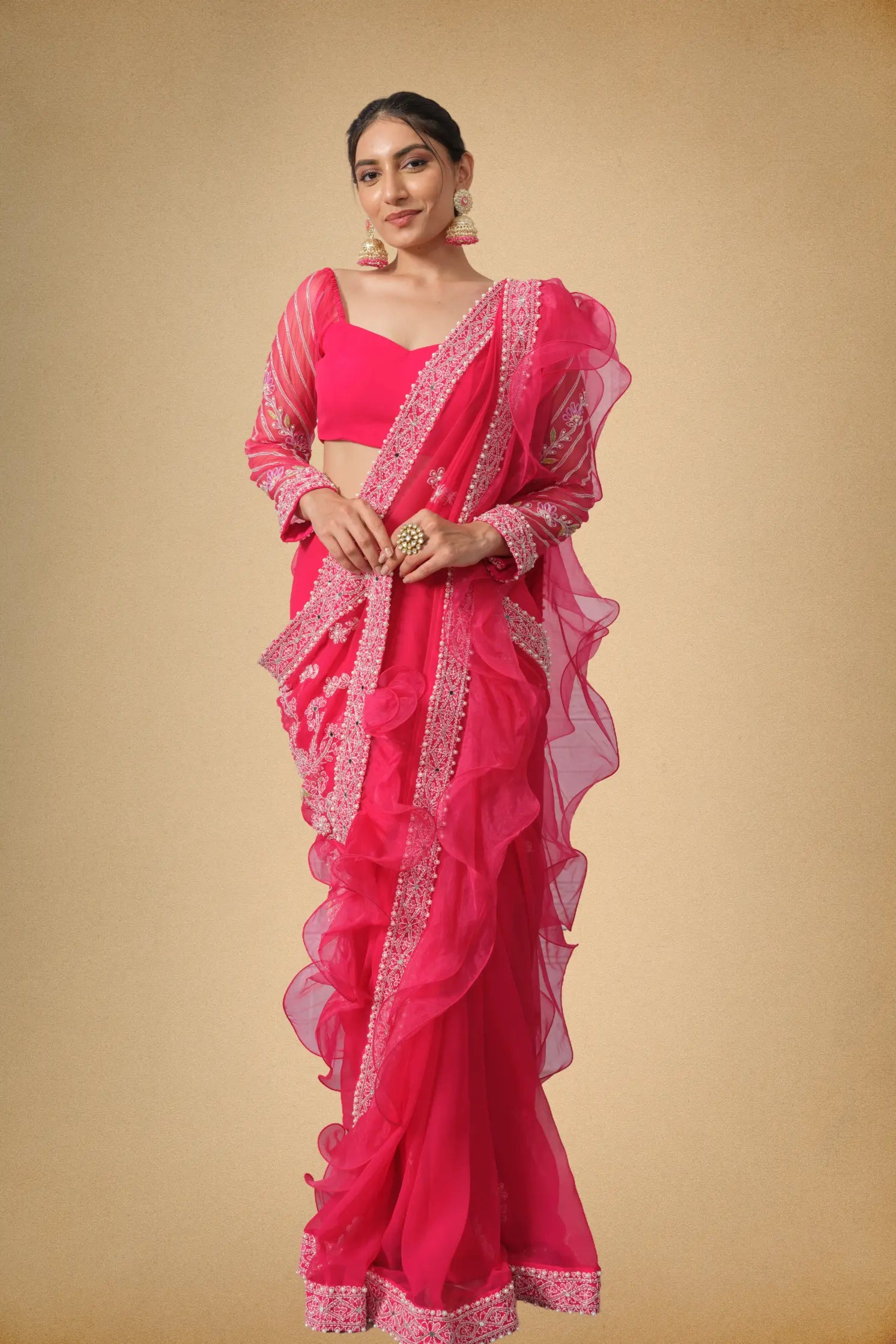  Festive hot pink designer saree for wedding and party wear