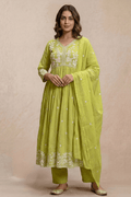 Fresh Lime Green Embroidered Anarkali Kurta Set with Dupatta - The House of Indu
