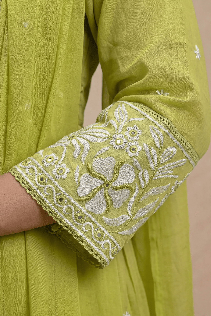 Fresh Lime Green Embroidered Anarkali Kurta Set with Dupatta - The House of Indu