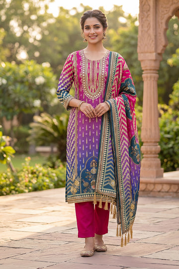 Multi-Color Printed Straight Kurta Pant Set with Dupatta for Women