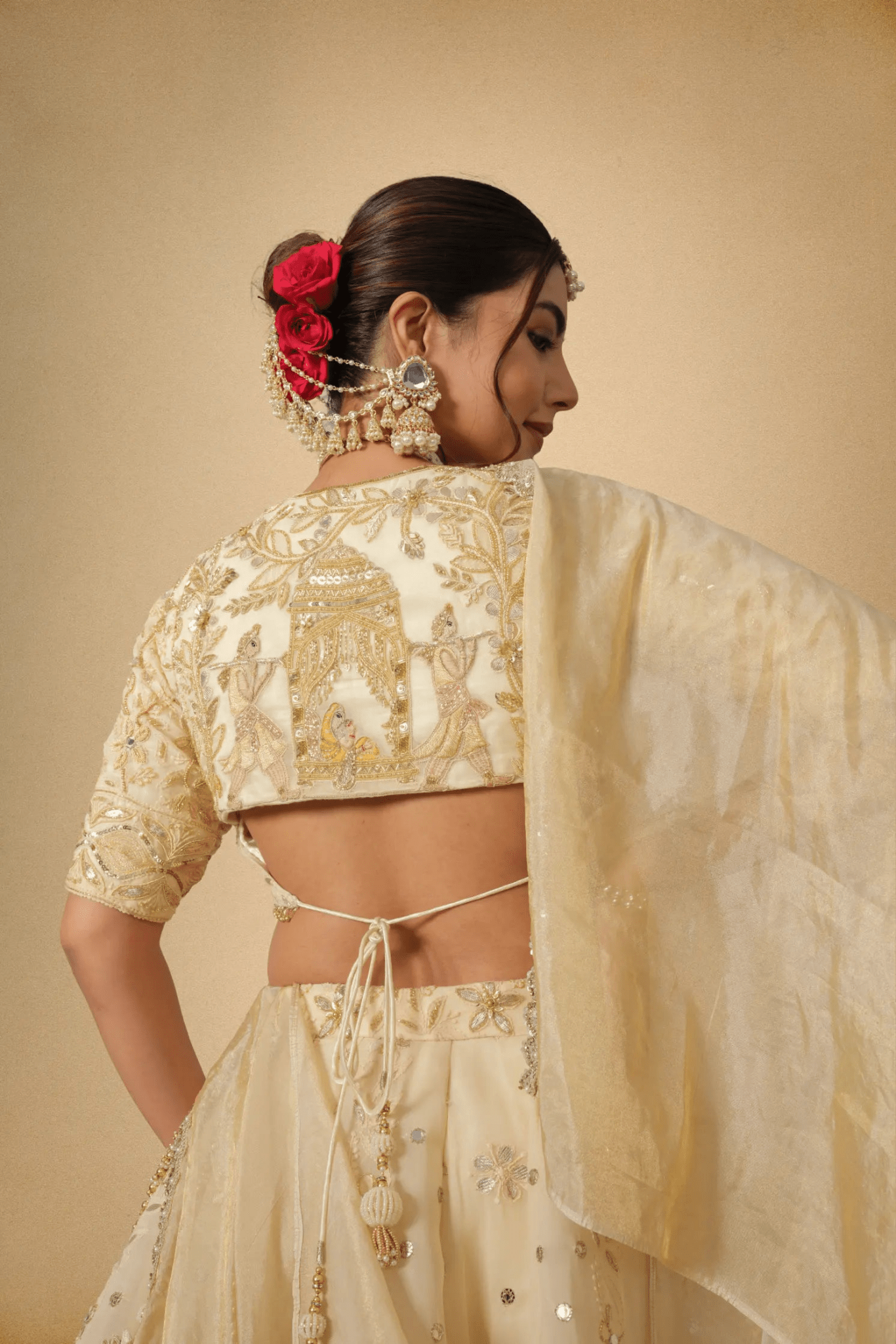 Golden Designer Lehenga Set with Dupatta - The House of Indu