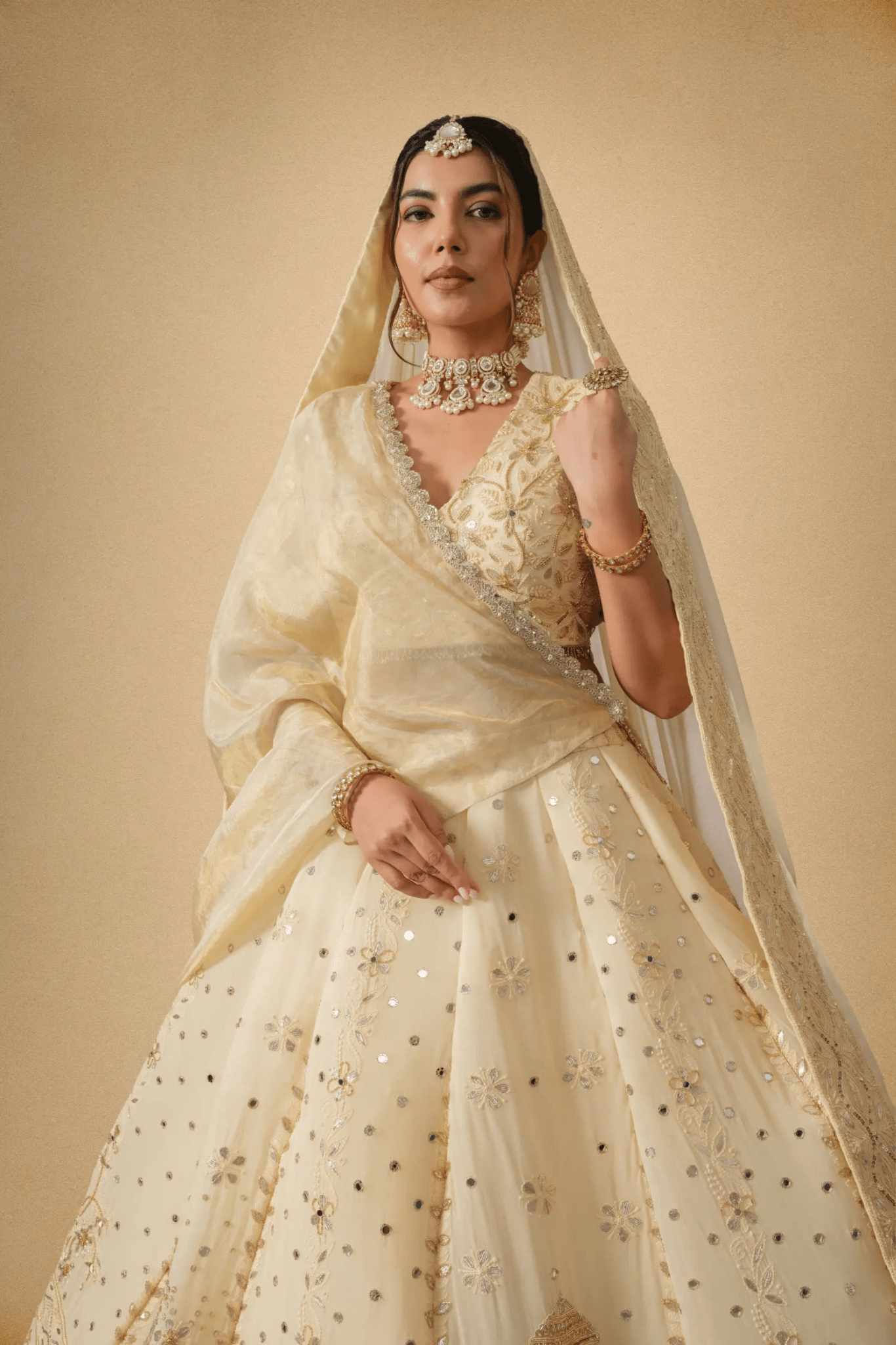 Golden Designer Lehenga Set with Dupatta - The House of Indu