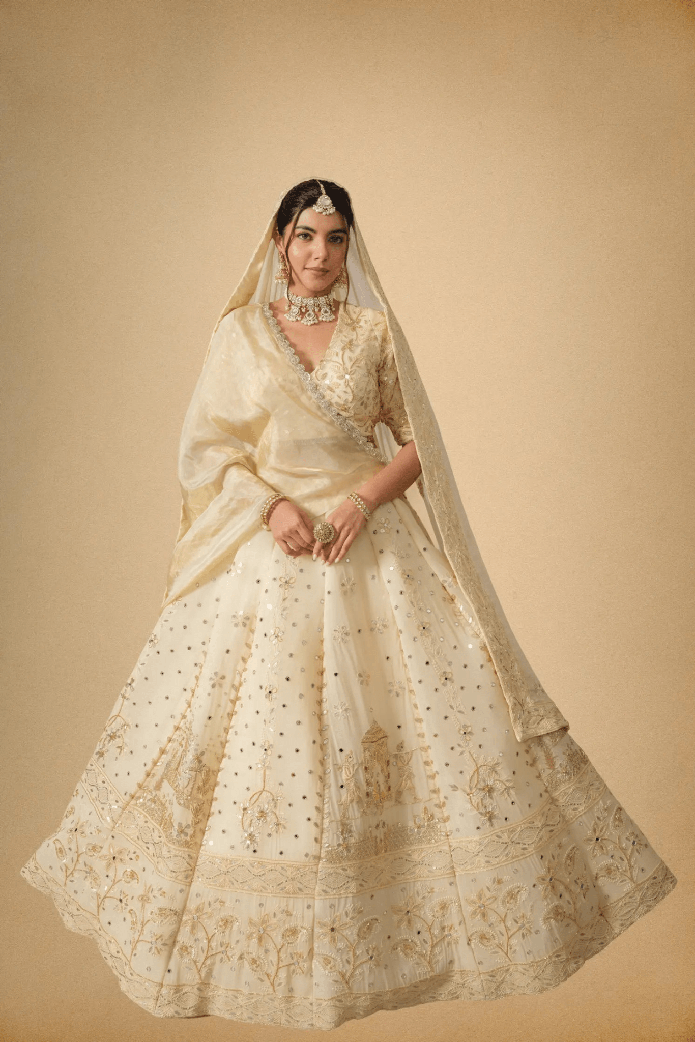 Golden Designer Lehenga Set with Dupatta - The House of Indu