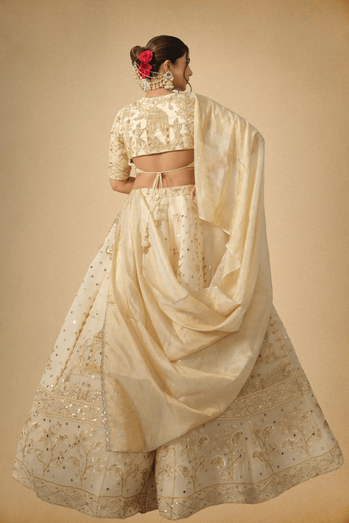 Golden Designer Lehenga Set with Dupatta - The House of Indu
