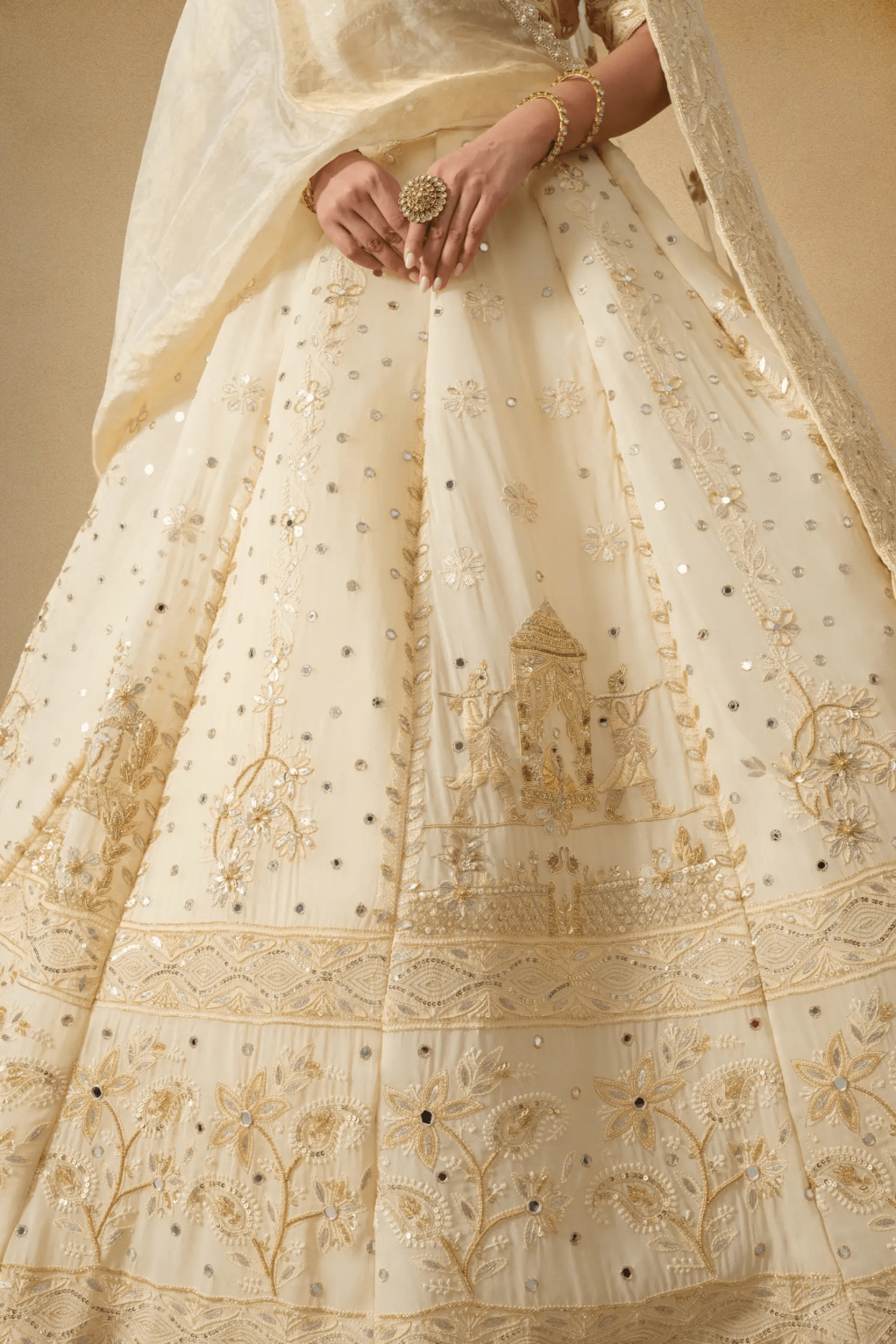 Golden Designer Lehenga Set with Dupatta - The House of Indu