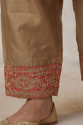 Golden Embroidered Kurta Pant Set for Wedding Wear Women - The House of Indu