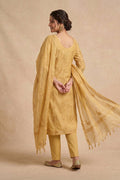 Golden Embroidered Mul Chanderi Kurta with Dupatta for Women - The House of Indu