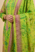 Green Floral Printed Cotton Suit Set for Women - The House of Indu