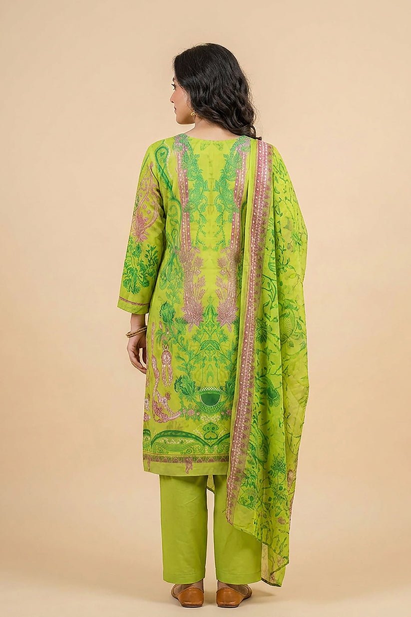 Green Floral Printed Cotton Suit Set for Women - The House of Indu