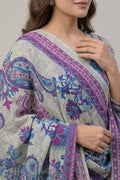 Grey Floral Printed Cotton Suit Set for Women - The House of Indu