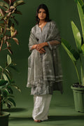 Grey Organza Chikankari Kurti with Bead Work & Organza Dupatta - The House of Indu