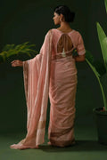 Hand Embroidered Peach Chanderi Chikankari Saree with Blouse Piece - The House of Indu
