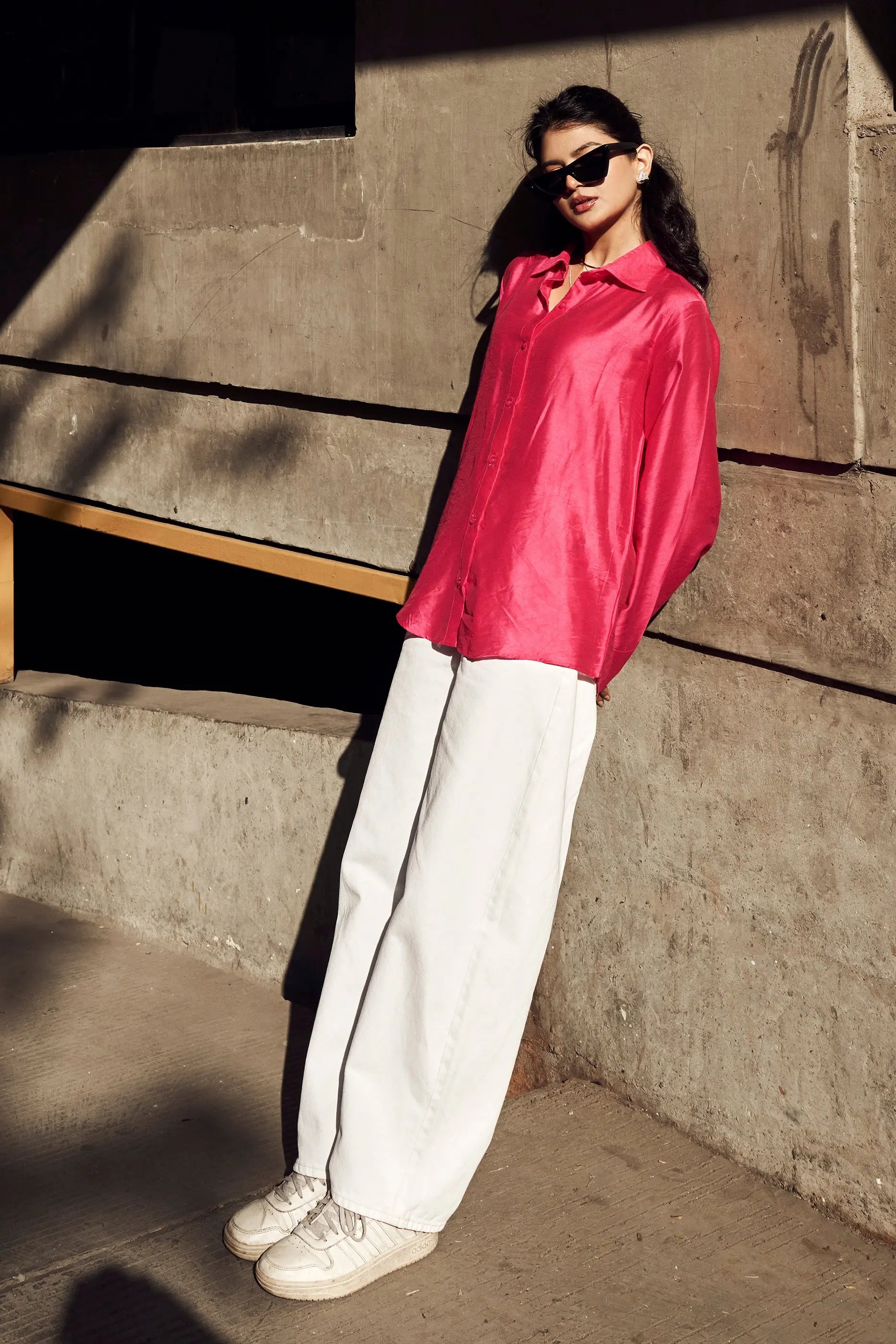 Hot Pink Chanderi Shirt Casual Style for Women