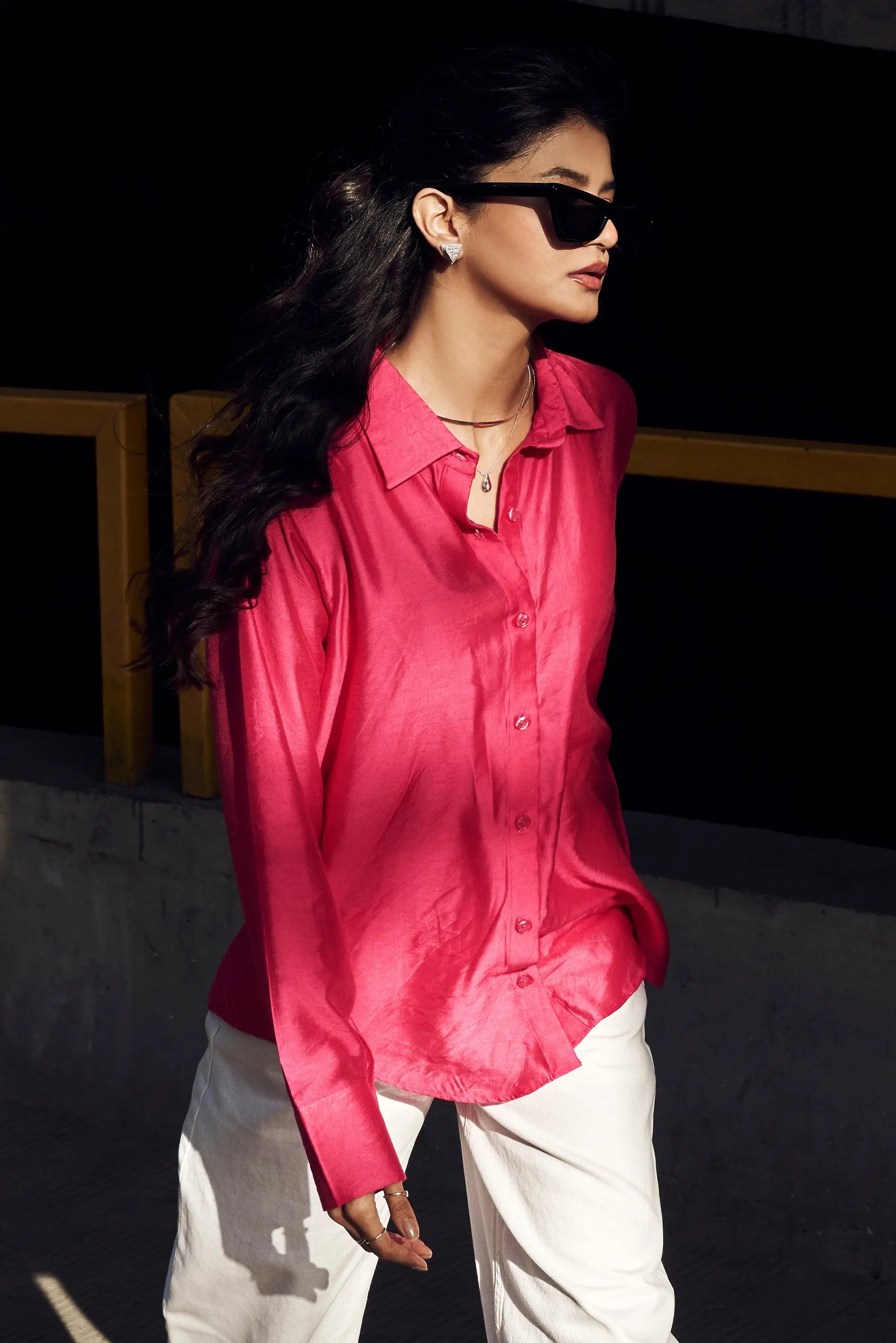 Women’s Hot Pink Full Sleeve Chanderi Shirt