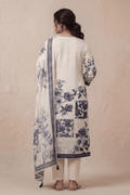 Ivory Blue Floral Printed Kurta Set with Elegant Dupatta - The House of Indu