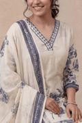 Ivory Blue Floral Printed Kurta Set with Elegant Dupatta - The House of Indu