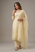 Ivory Embroidered Mul Chanderi Kurta with Dupatta for Women - The House of Indu