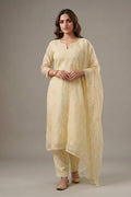 Ivory Embroidered Mul Chanderi Kurta with Dupatta for Women - The House of Indu