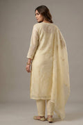 Ivory Embroidered Mul Chanderi Kurta with Dupatta for Women - The House of Indu