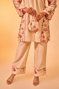 Ivory Floral Chanderi Kurta Pant Set - The House of Indu