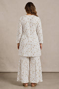 Ivory Floral Chiffon Sharara Co-Ord Set for Women - The House of Indu