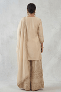Ivory Gold Embroidered Kurta Sharara Set with Dupatta for Women - The House of Indu