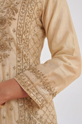 Embroidered sleeve detailing on ivory gold kurta for women