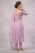 Lavender Organza Chikankari Embroidered Kurta with Dupatta - The House of Indu