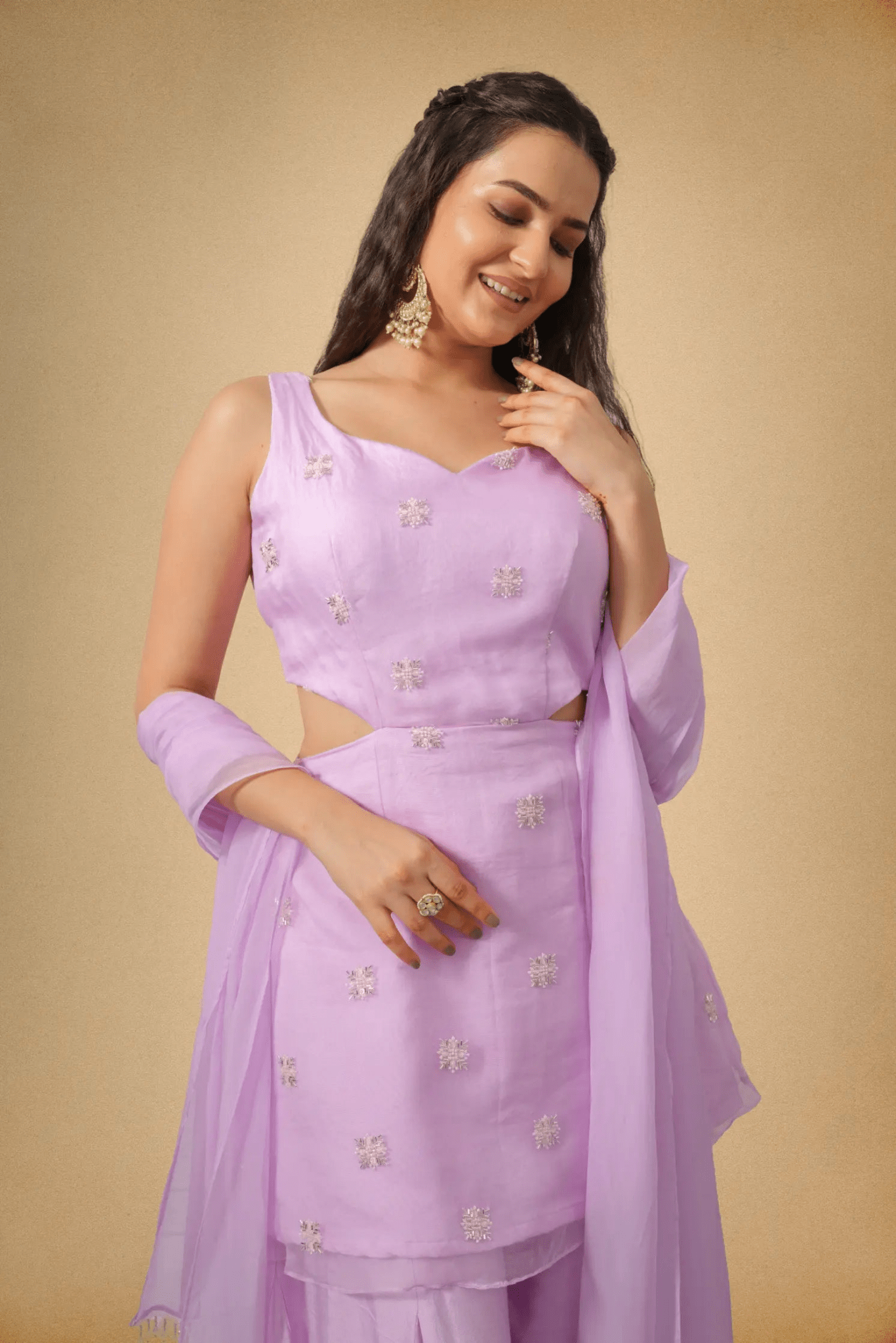 Lavender Premium Organza Ethnic Set for Women - The House of Indu