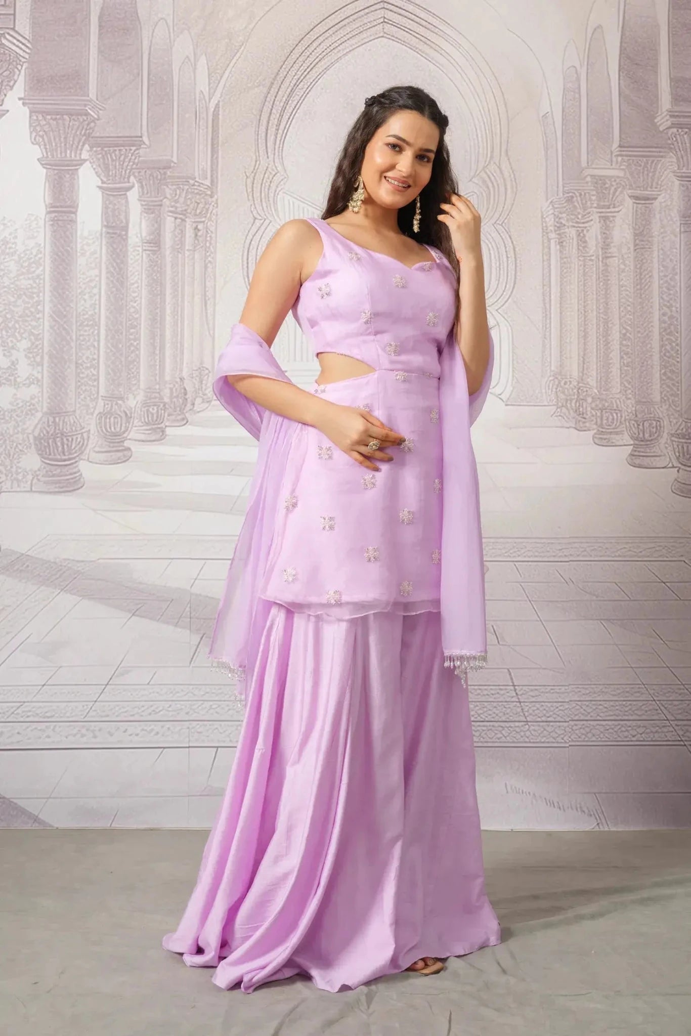 Lavender Premium Organza Ethnic Set for Women - The House of Indu