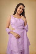 Lavender Premium Organza Ethnic Set for Women - The House of Indu