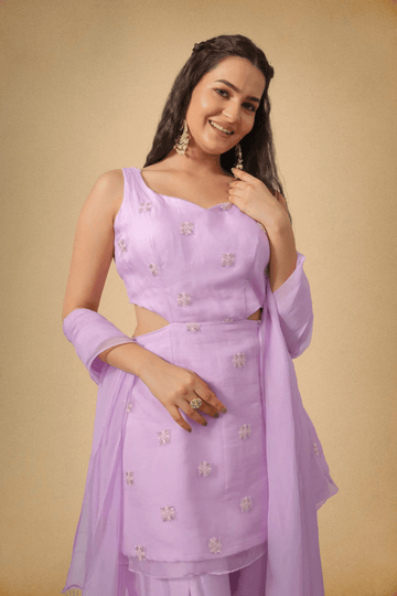 Lavender Premium Organza Ethnic Set for Women - The House of Indu