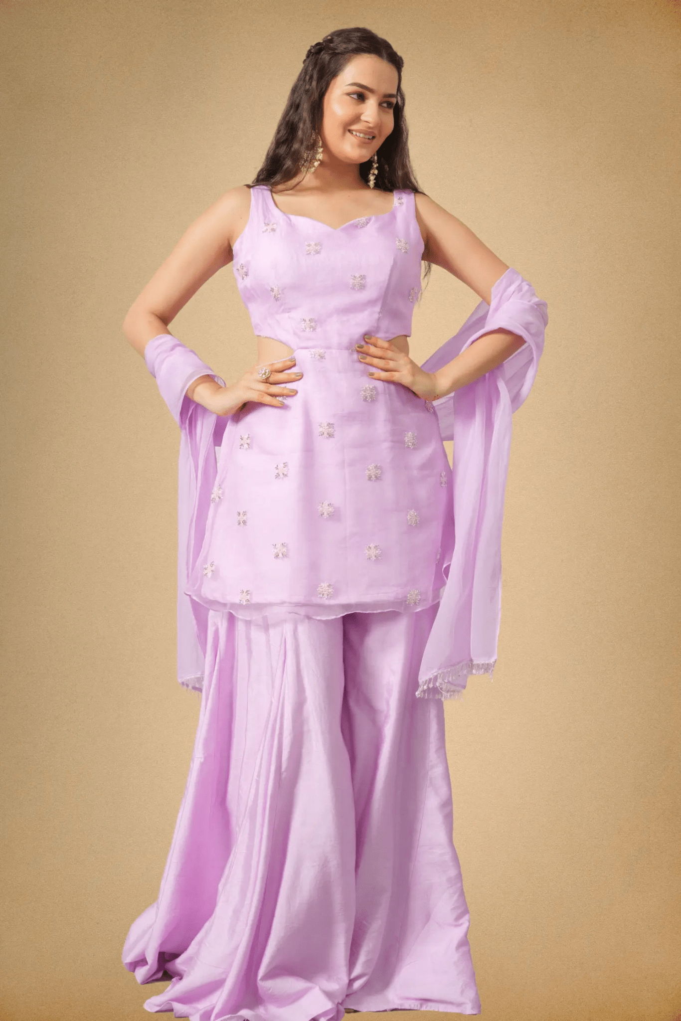 Lavender Premium Organza Ethnic Set for Women - The House of Indu