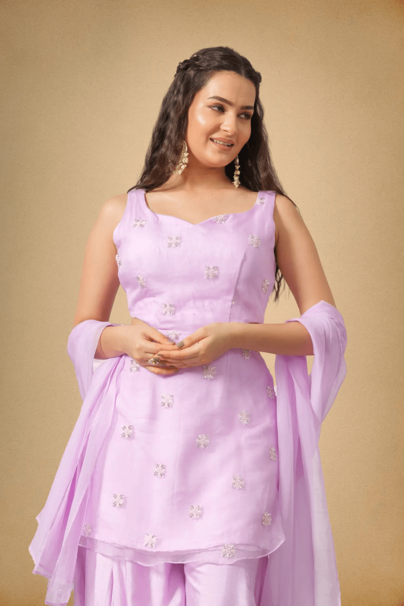 Lavender Premium Organza Ethnic Set for Women - The House of Indu