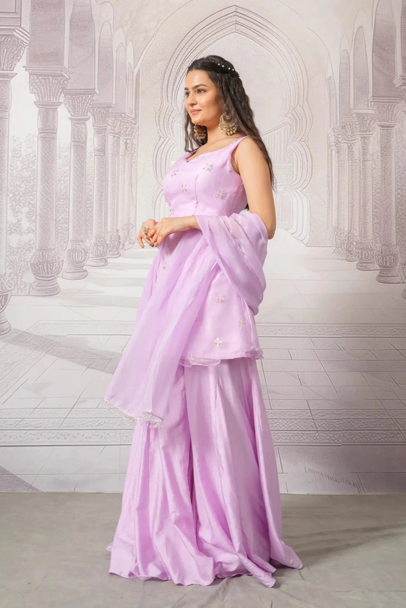 Lavender Premium Organza Ethnic Set for Women - The House of Indu