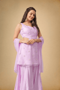 Lavender Premium Organza Ethnic Set for Women - The House of Indu