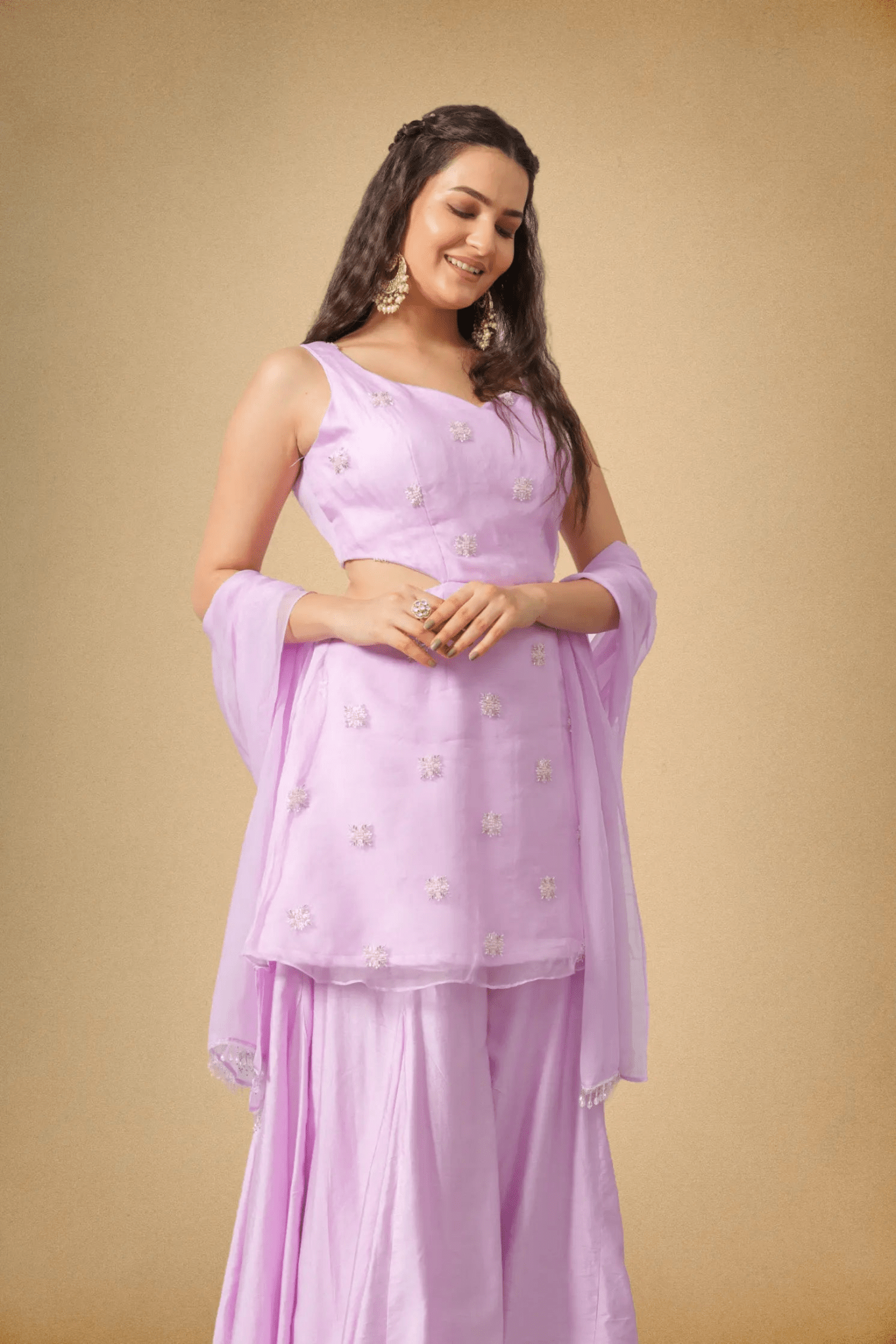 Lavender Premium Organza Ethnic Set for Women - The House of Indu