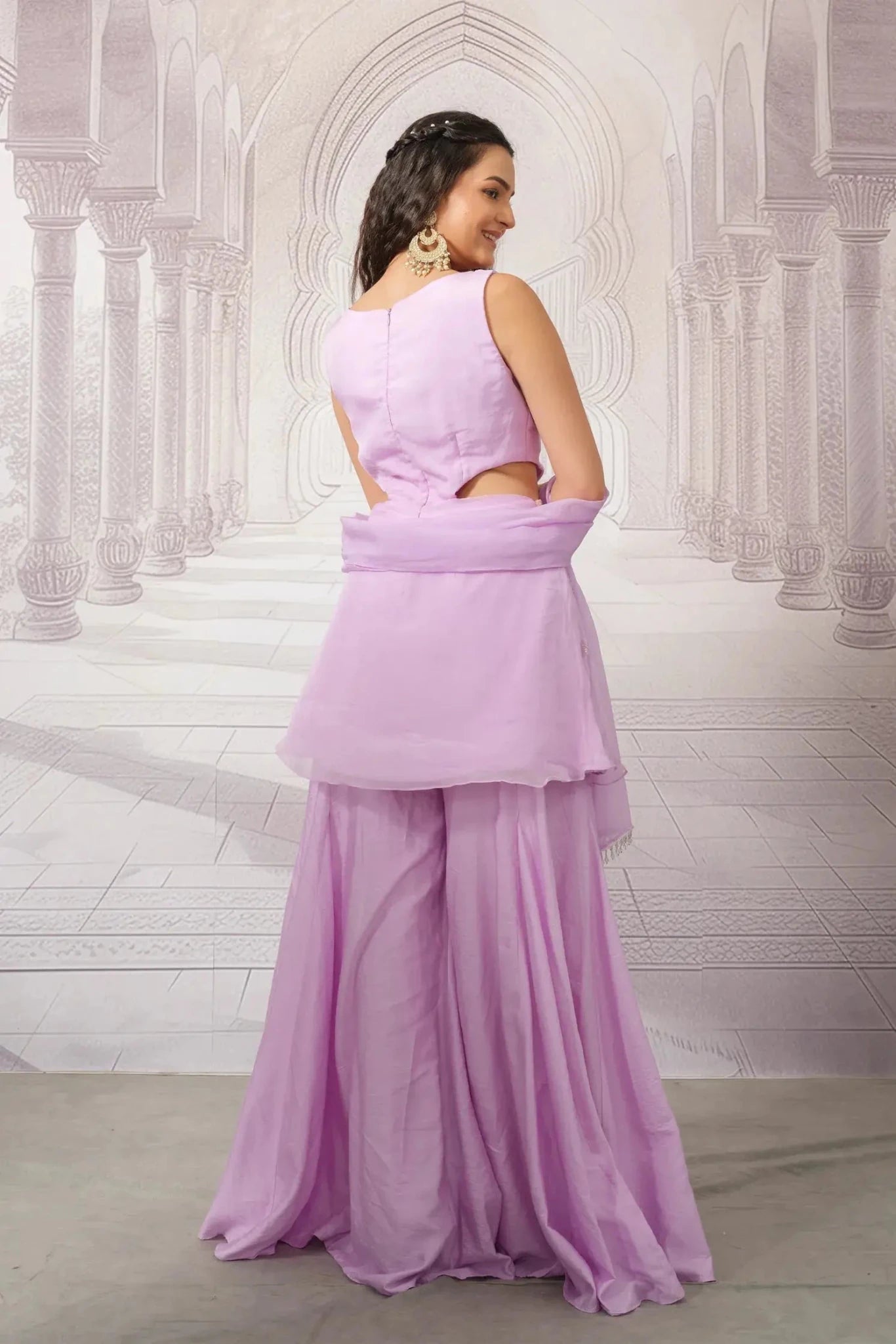 Lavender Premium Organza Ethnic Set for Women - The House of Indu