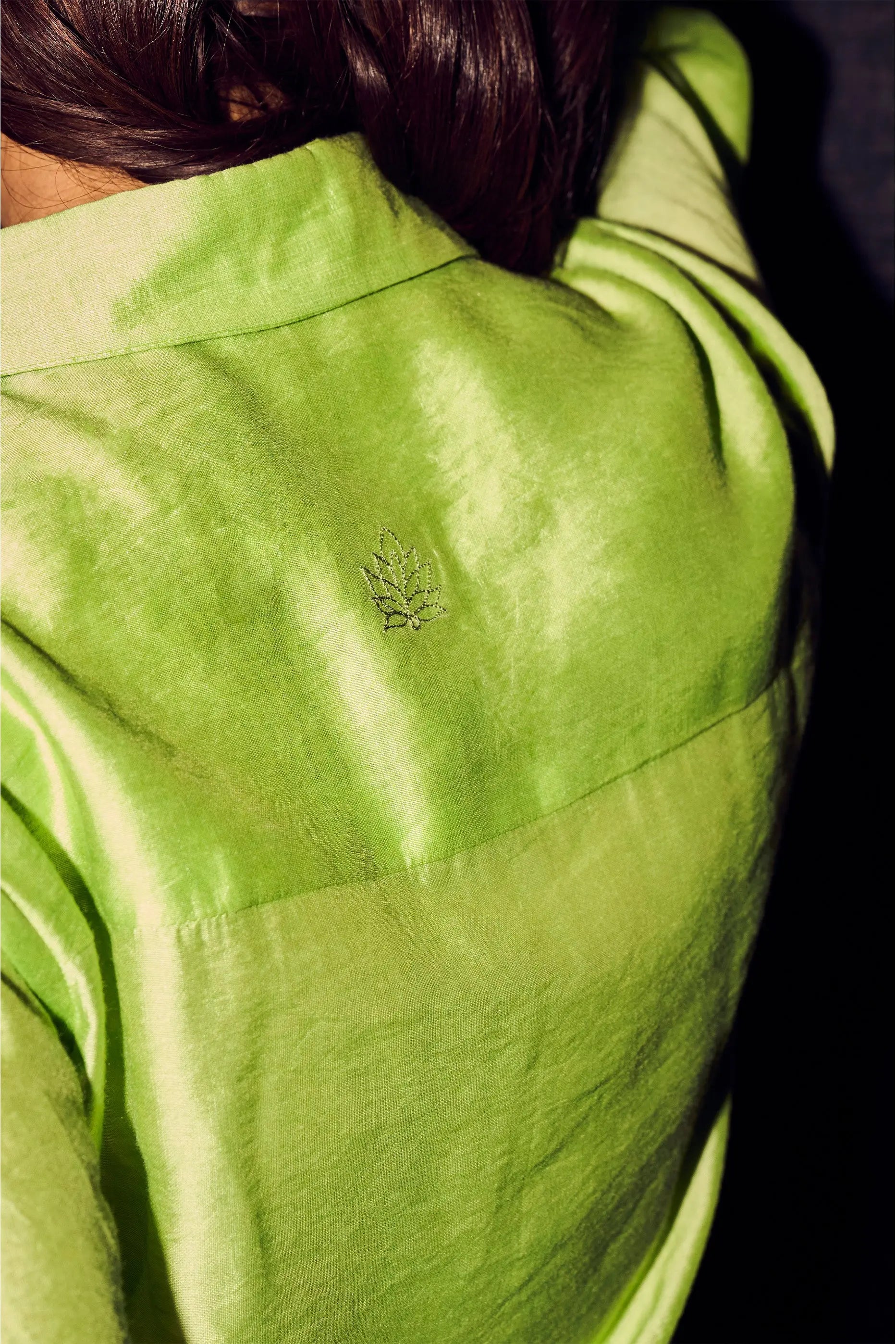 Light Green Chanderi Fabric Texture Closeup