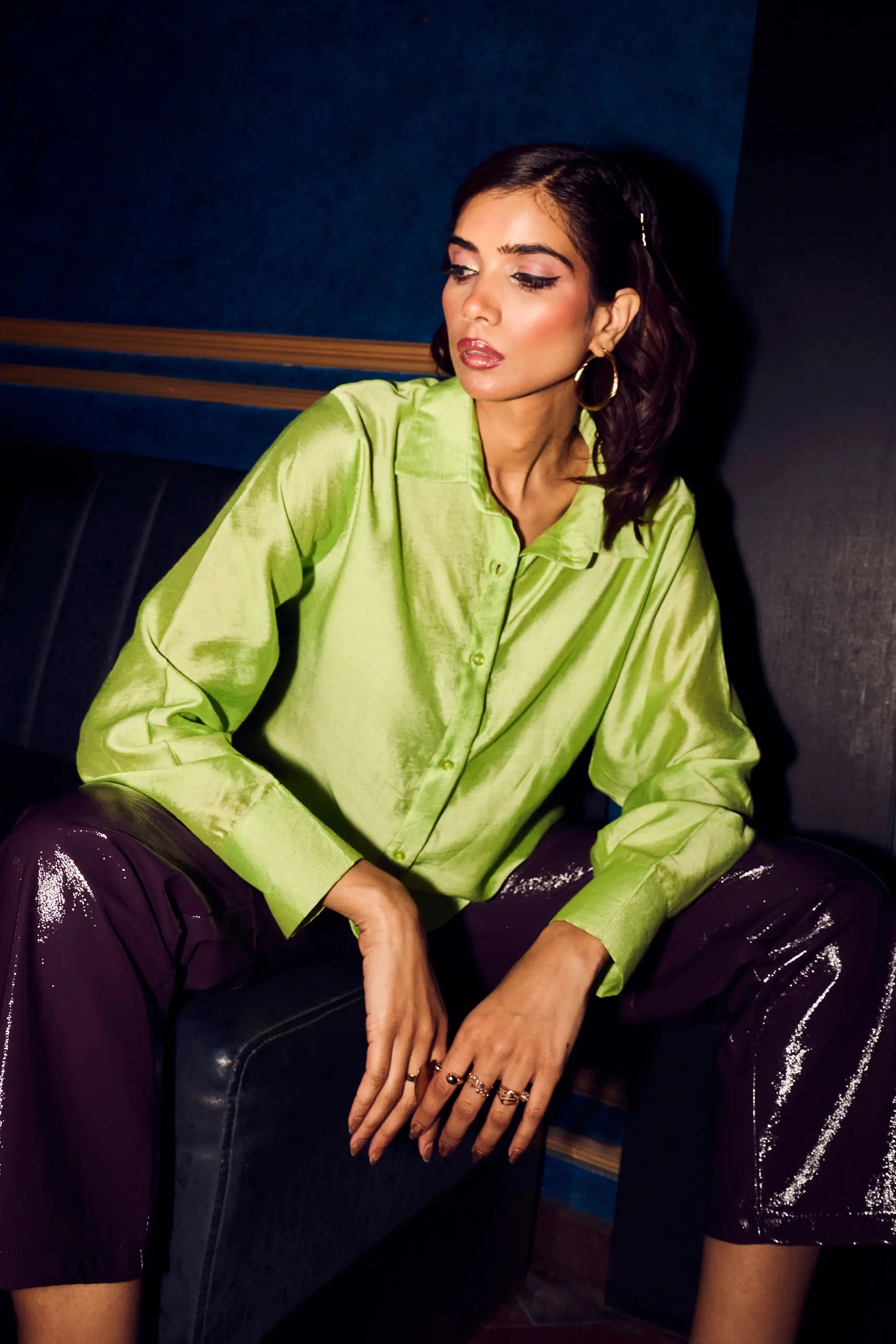 Women’s Light Green Full Sleeve Chanderi Shirt